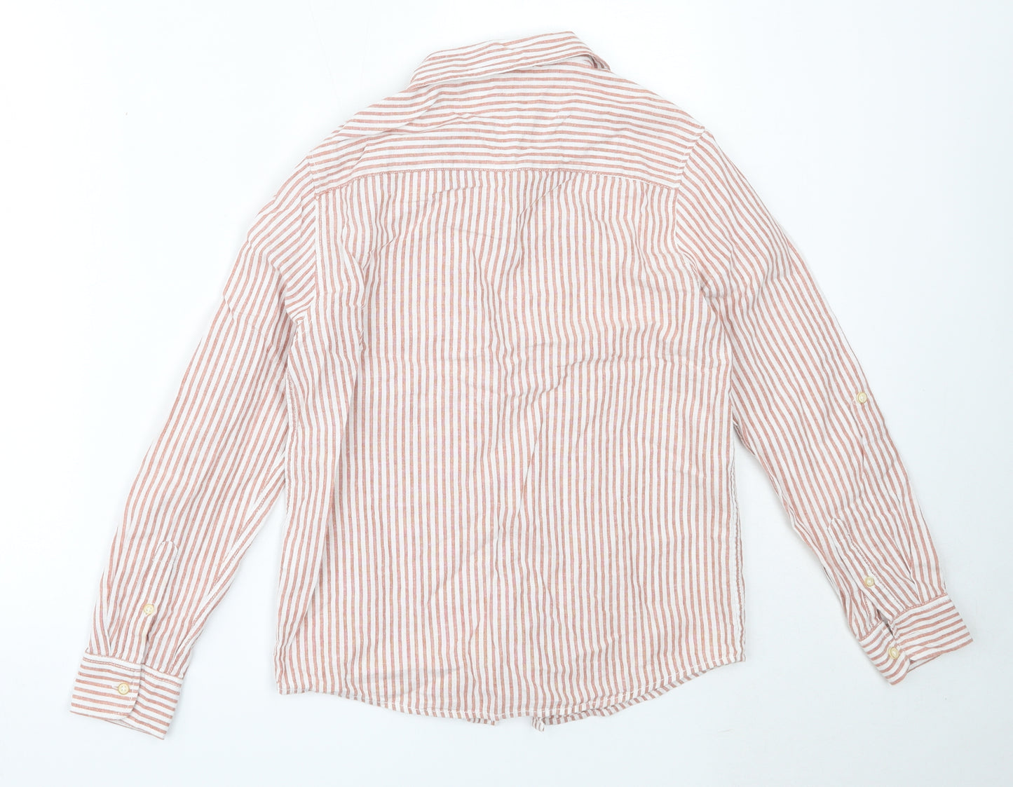 Zara Boys Orange Striped Cotton Basic Button-Up Size 11-12 Years Collared