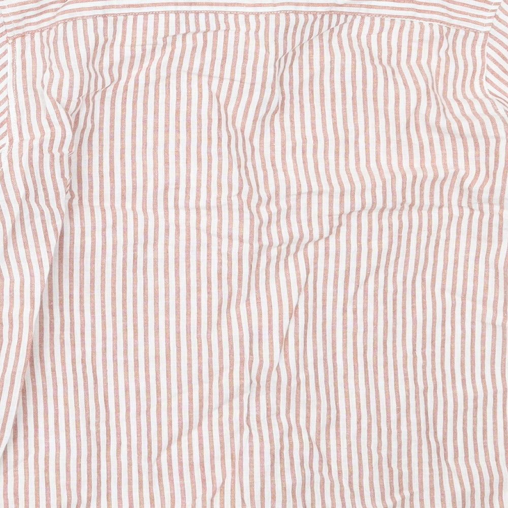 Zara Boys Orange Striped Cotton Basic Button-Up Size 11-12 Years Collared