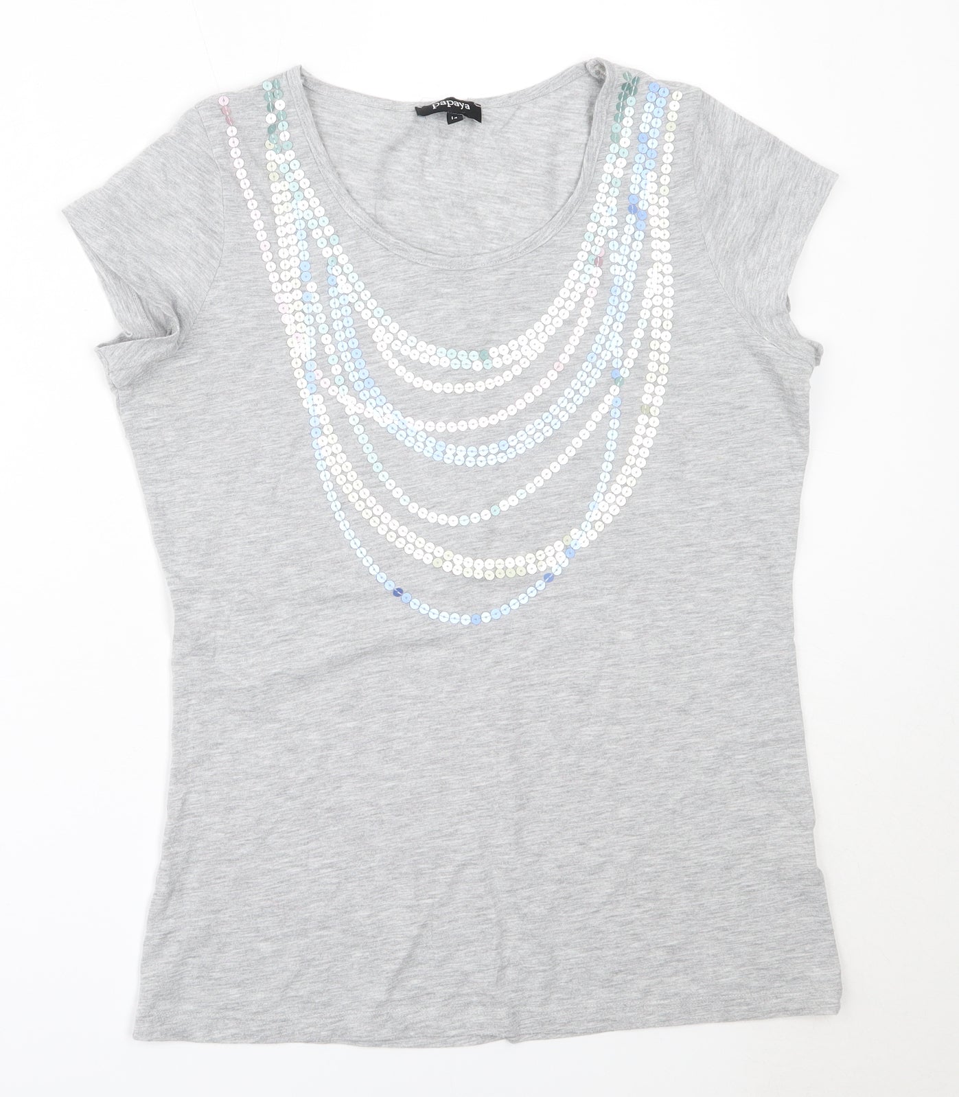 Papaya Womens Grey  Cotton Basic T-Shirt Size 14 Round Neck