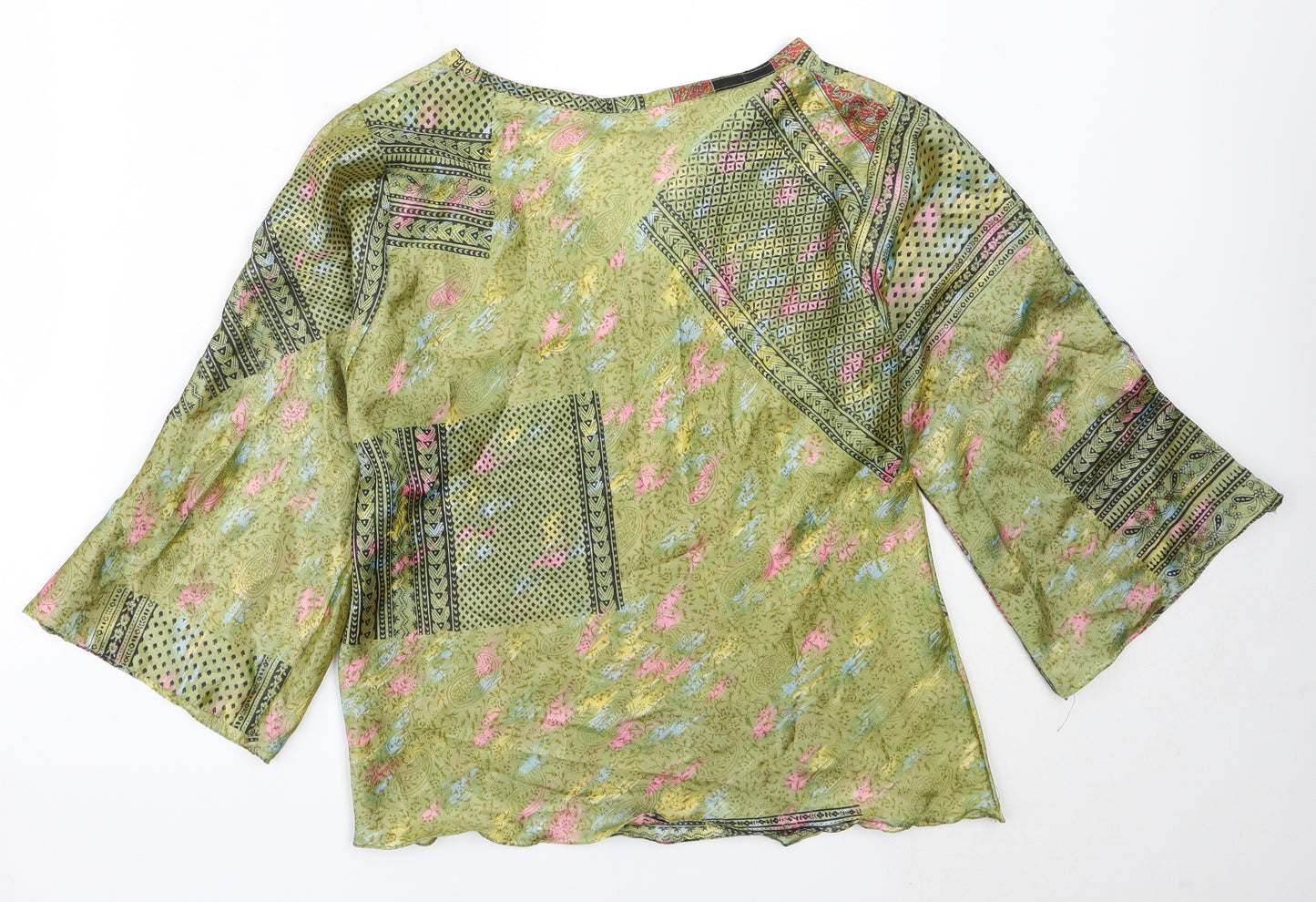 Preworn Womens Green  Polyester Basic Blouse Size L V-Neck