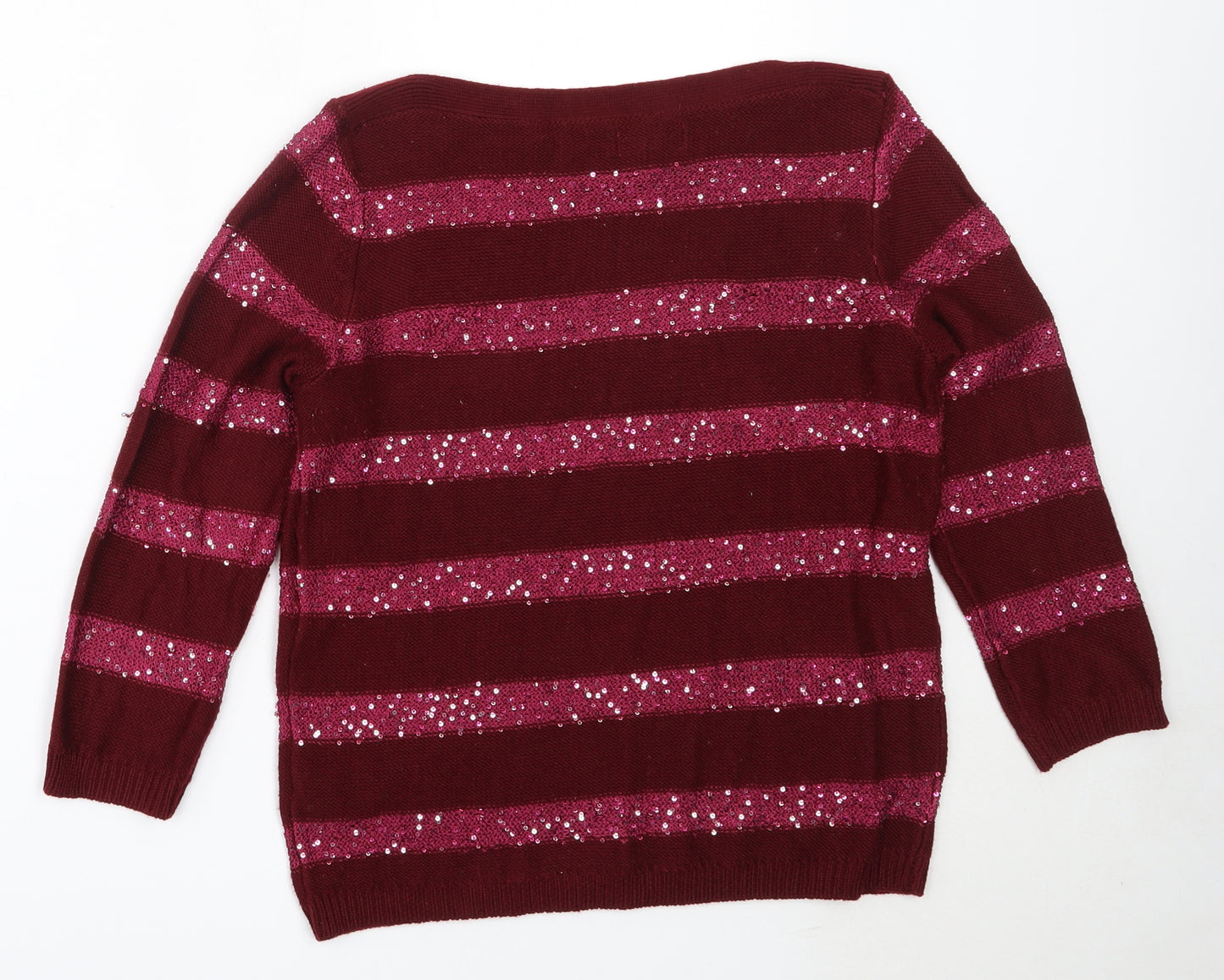 Papaya Womens Red Round Neck Striped Acrylic Pullover Jumper Size 10