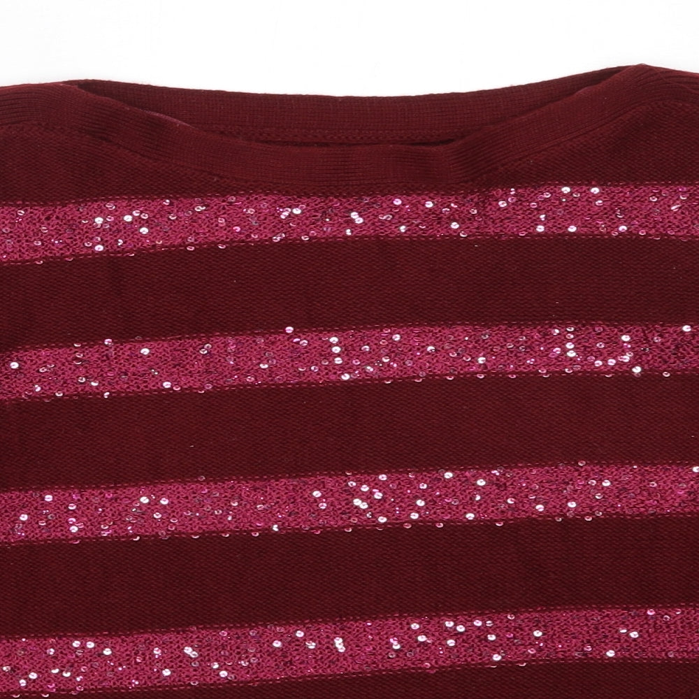 Papaya Womens Red Round Neck Striped Acrylic Pullover Jumper Size 10