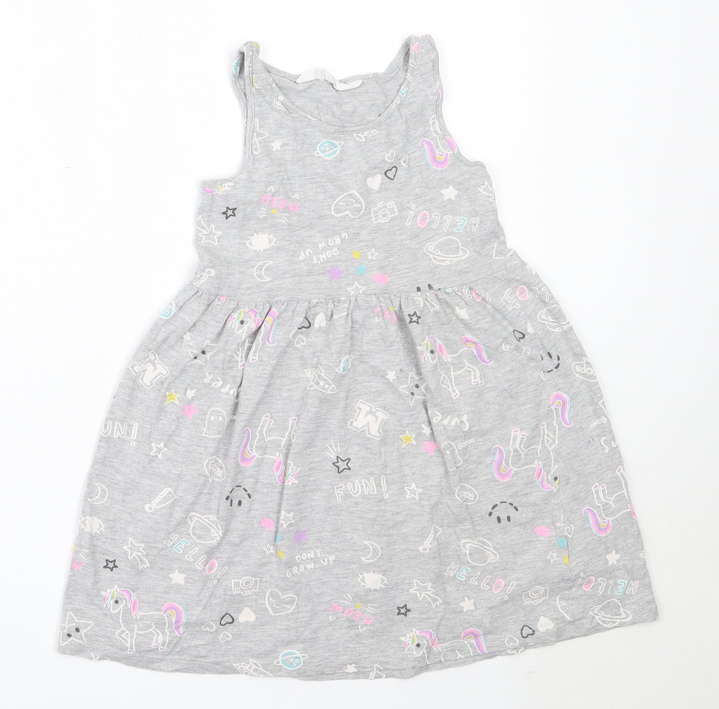 H&M Girls Grey  Cotton Skater Dress  Size 6-7 Years  Round Neck