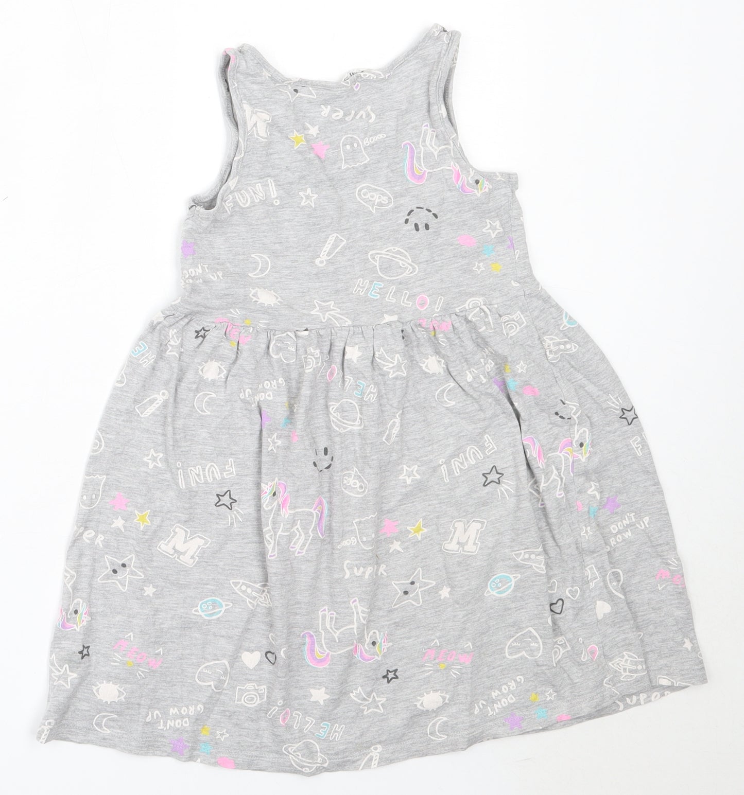 H&M Girls Grey  Cotton Skater Dress  Size 6-7 Years  Round Neck