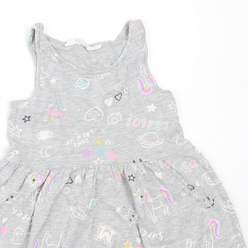 H&M Girls Grey  Cotton Skater Dress  Size 6-7 Years  Round Neck