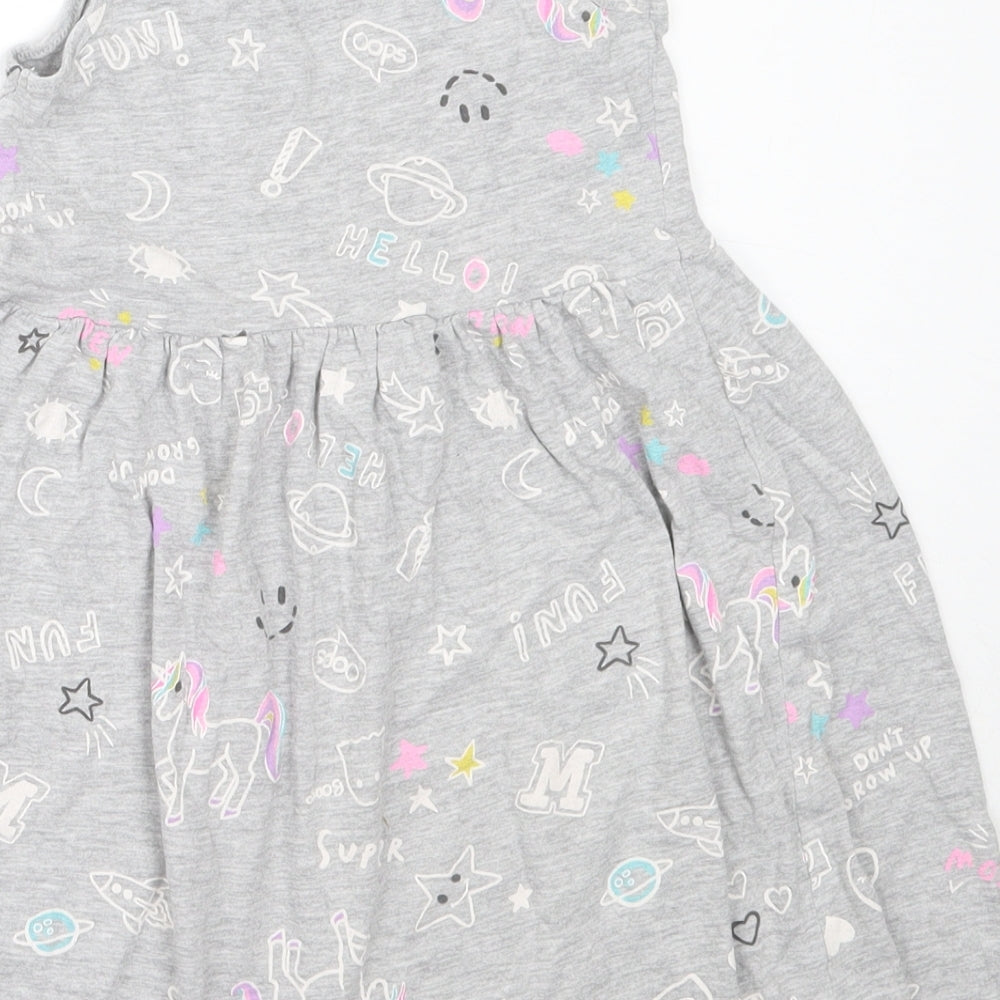 H&M Girls Grey  Cotton Skater Dress  Size 6-7 Years  Round Neck