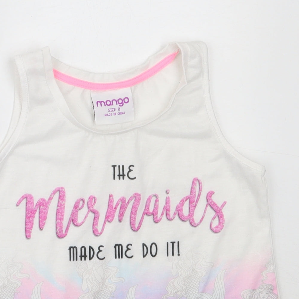 Mango Girls White  Polyester Basic Tank Size 8 Years Round Neck  - mermaid