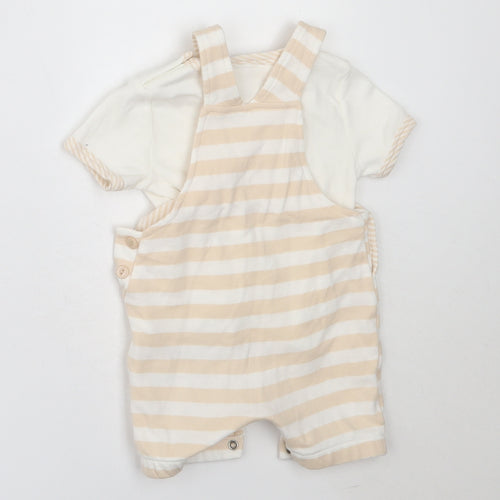 Rock-A-Bye Baby Boys Ivory Striped Cotton Dungaree One-Piece Size 3-6 Months