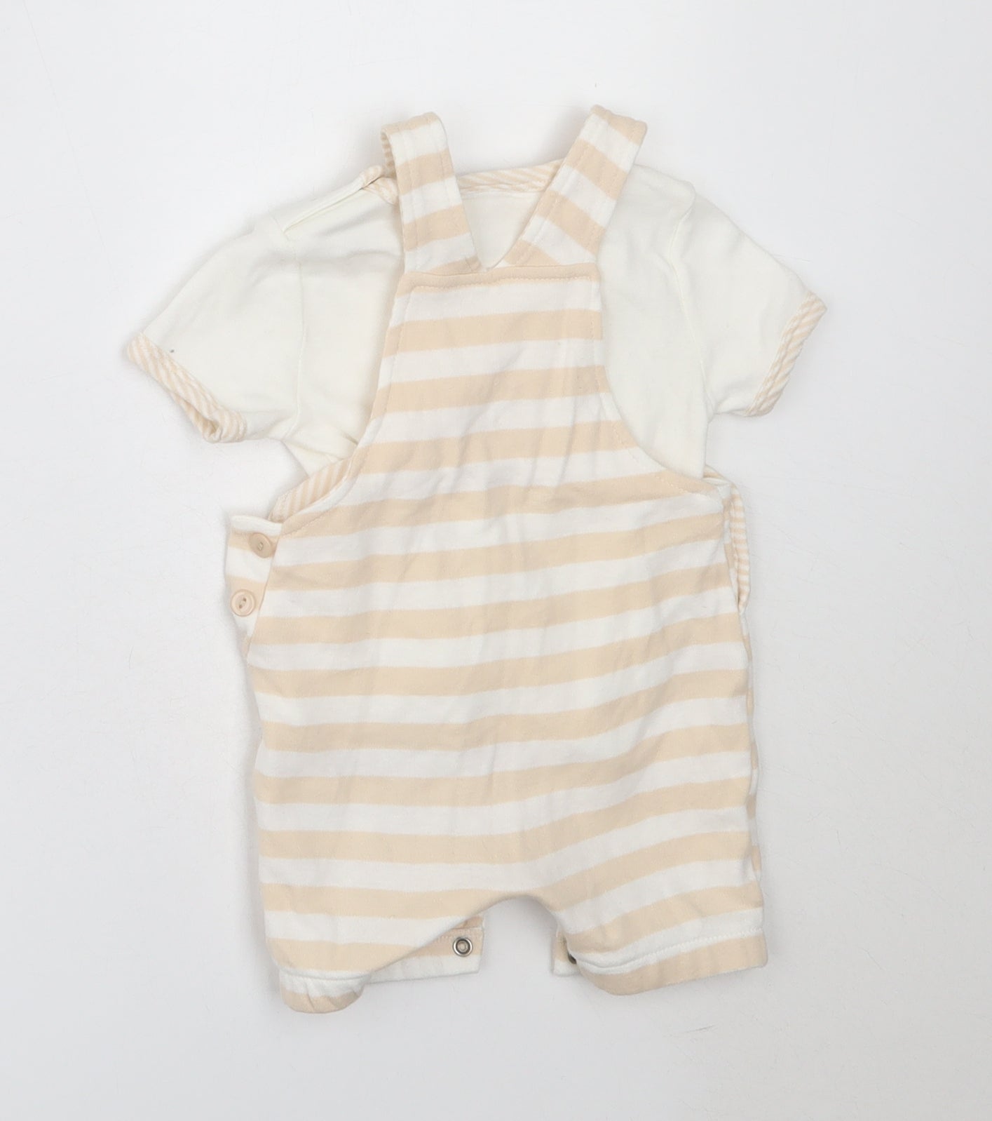 Rock-A-Bye Baby Boys Ivory Striped Cotton Dungaree One-Piece Size 3-6 Months