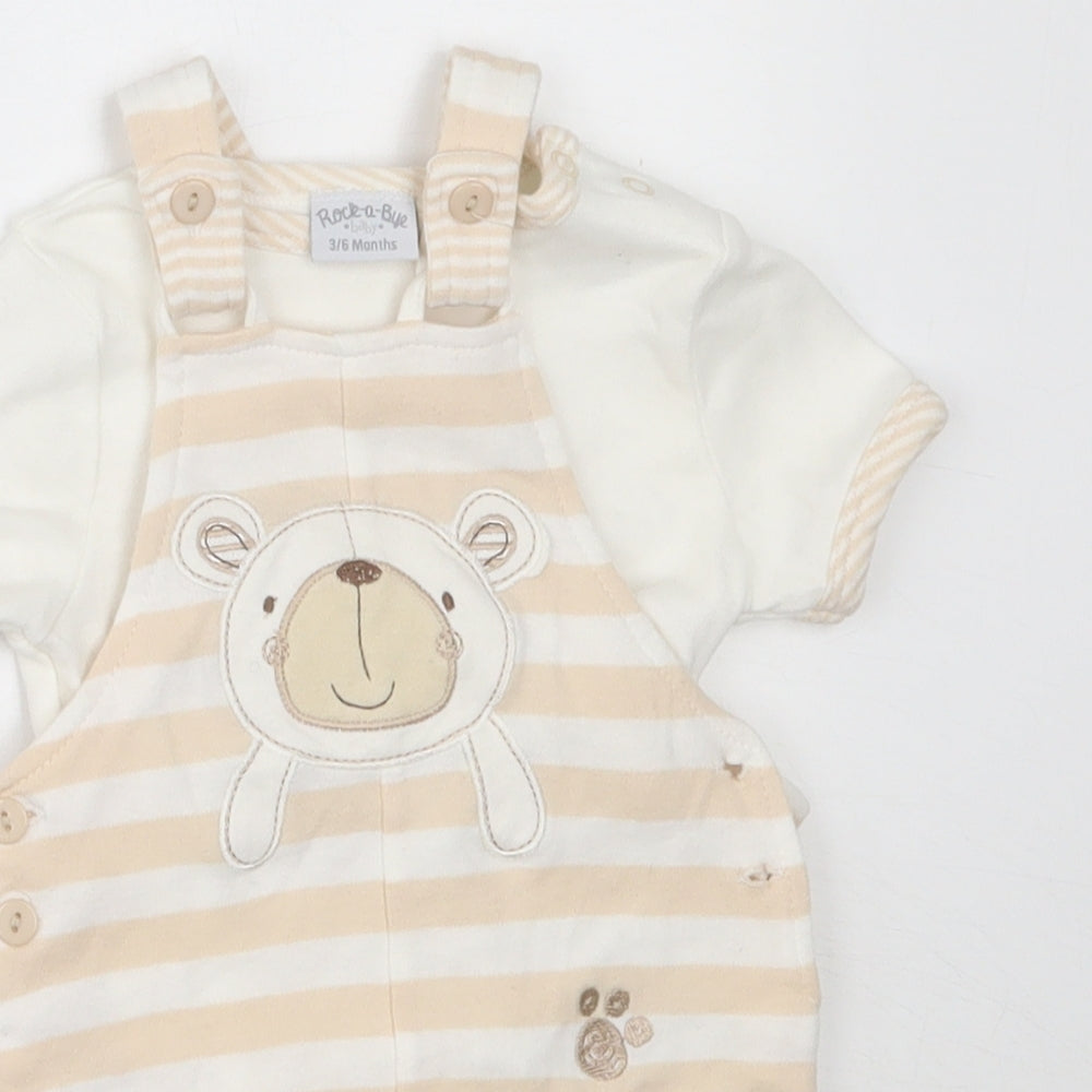 Rock-A-Bye Baby Boys Ivory Striped Cotton Dungaree One-Piece Size 3-6 Months