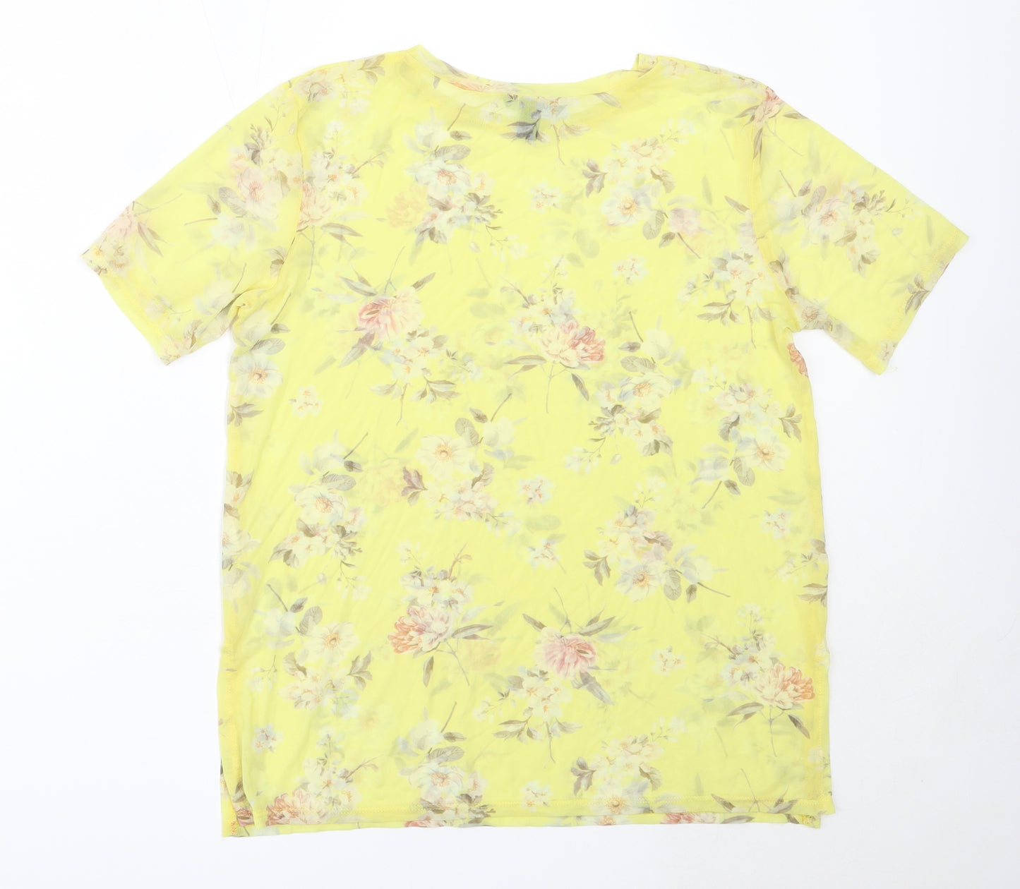 New Look Womens Yellow Floral Polyester Basic Blouse Size 12 Round Neck