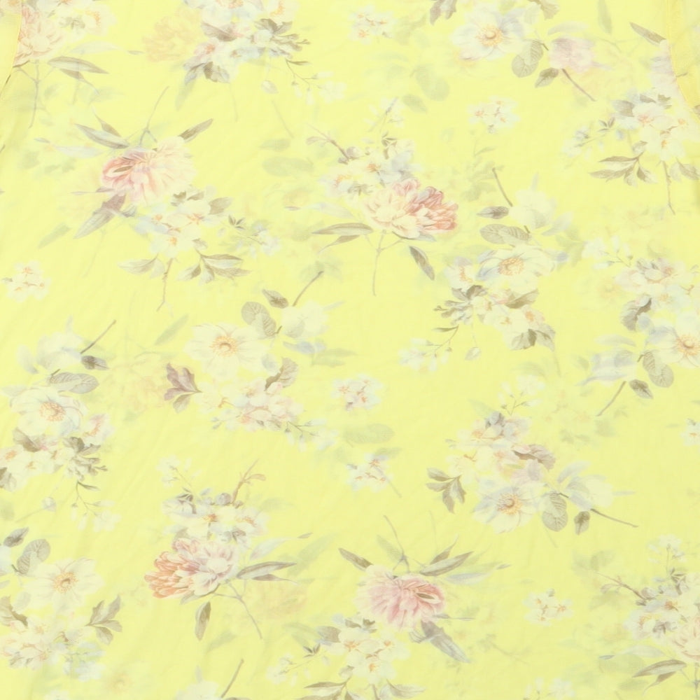 New Look Womens Yellow Floral Polyester Basic Blouse Size 12 Round Neck