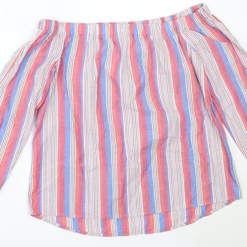 Papaya Womens Red Striped Cotton Basic Blouse Size 8 Off the Shoulder