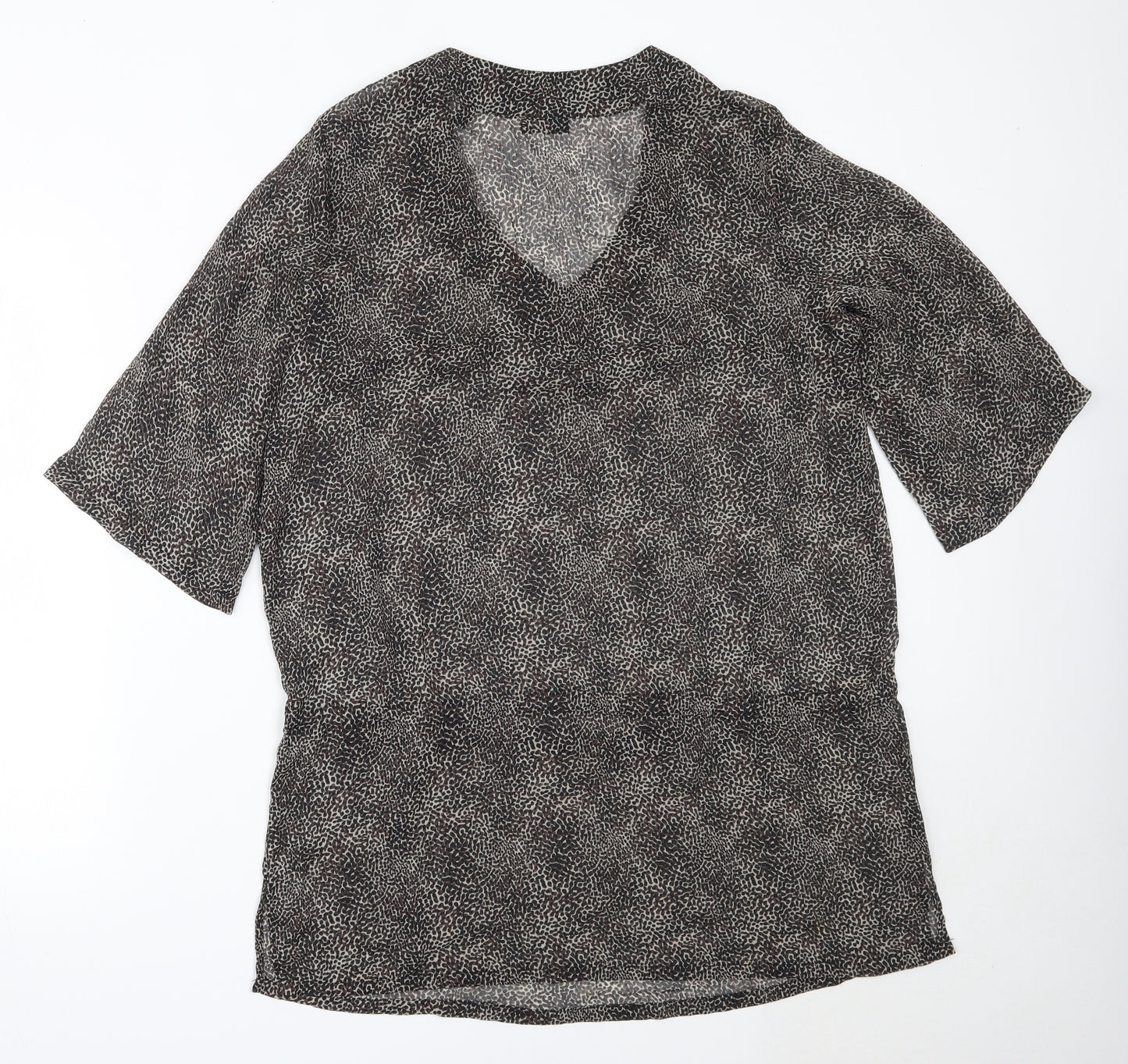 Tchibo Womens Brown Animal Print Polyester Basic Blouse Size 44 V-Neck