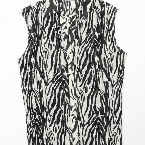 Marks and Spencer Womens Black Geometric Polyester Basic Button-Up Size 14 Collared