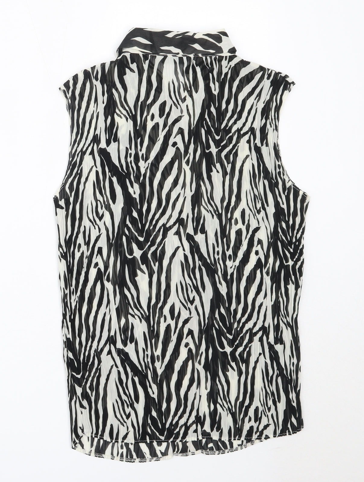 Marks and Spencer Womens Black Geometric Polyester Basic Button-Up Size 14 Collared