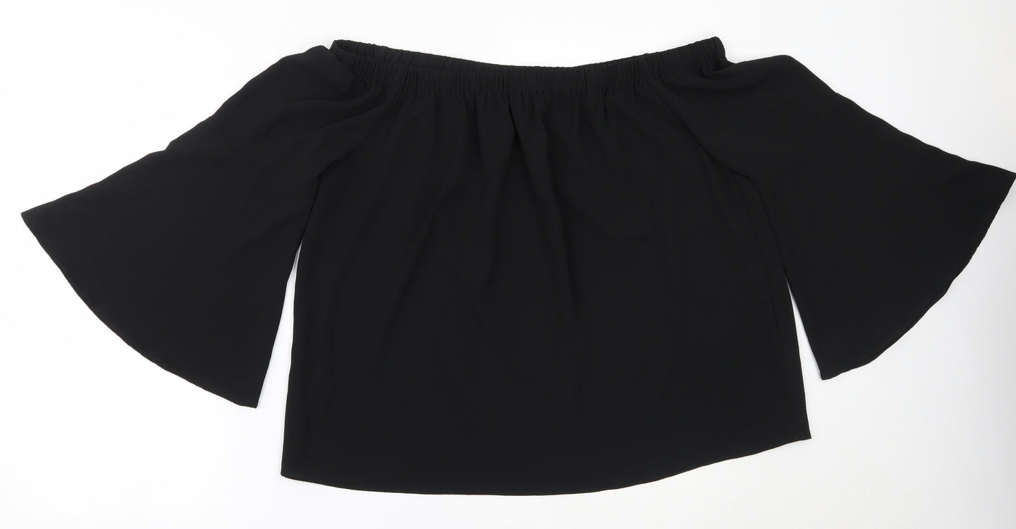 Primark Womens Black  Polyester Basic Button-Up Size 18 Off the Shoulder