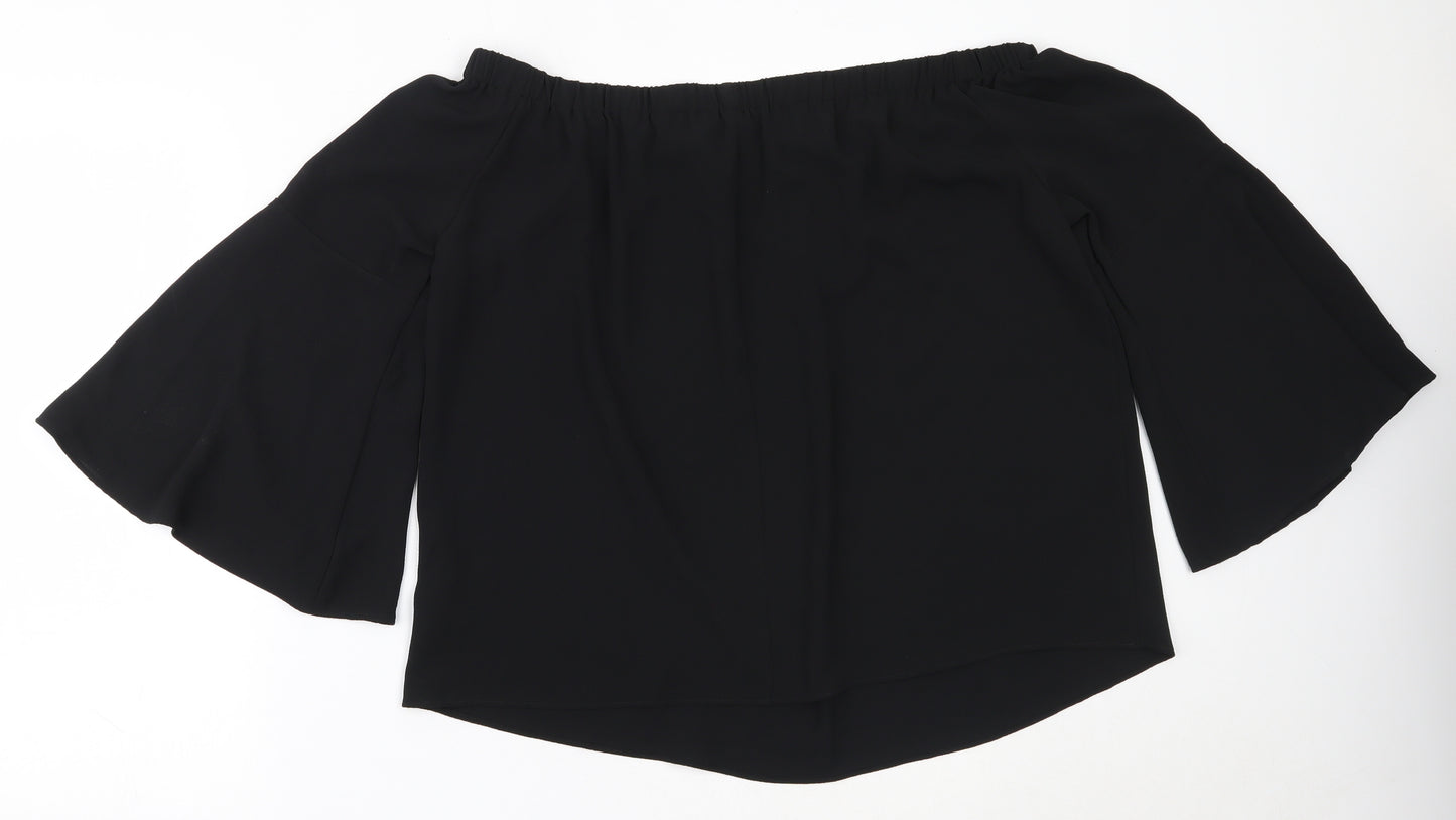 Primark Womens Black  Polyester Basic Button-Up Size 18 Off the Shoulder