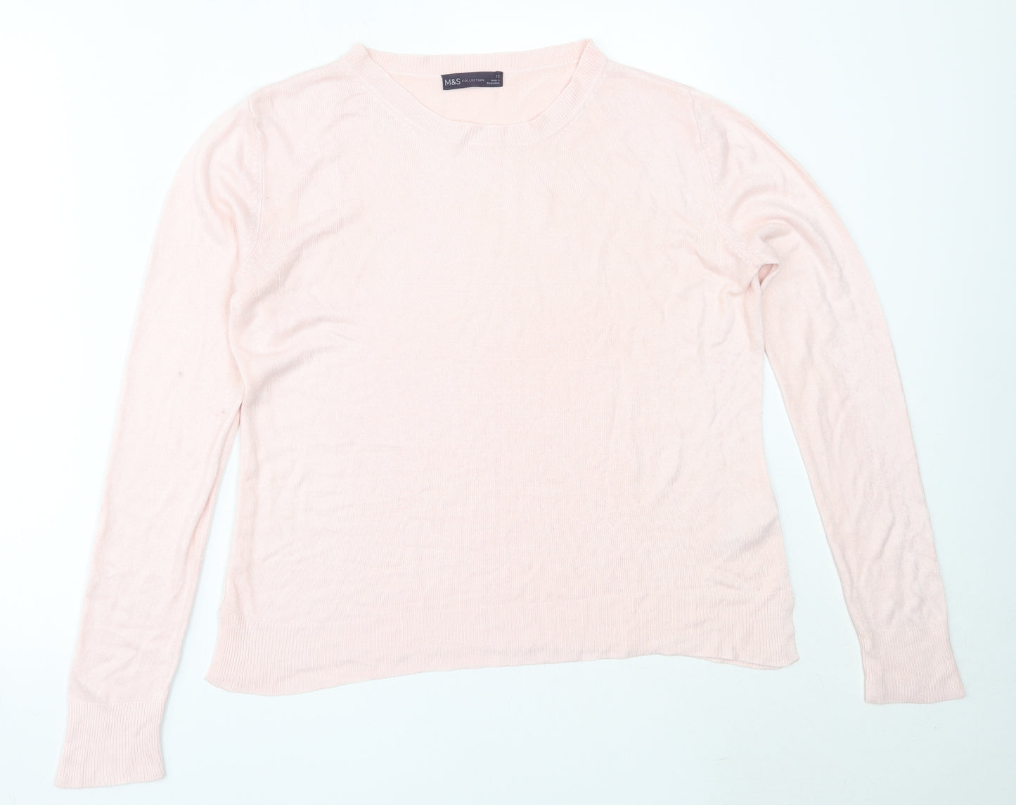 Marks and Spencer Womens Pink Round Neck  Acrylic Pullover Jumper Size 12