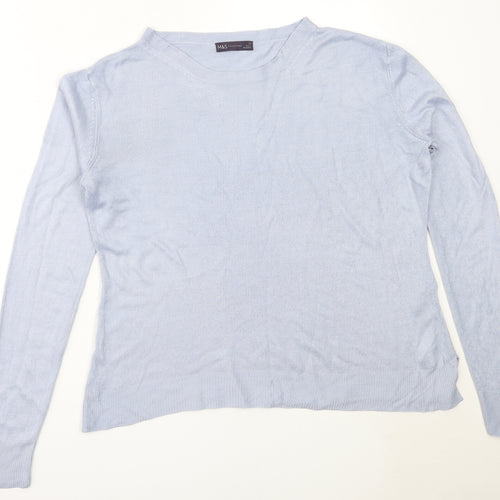Marks and Spencer Womens Blue Round Neck  Acrylic Pullover Jumper Size 14