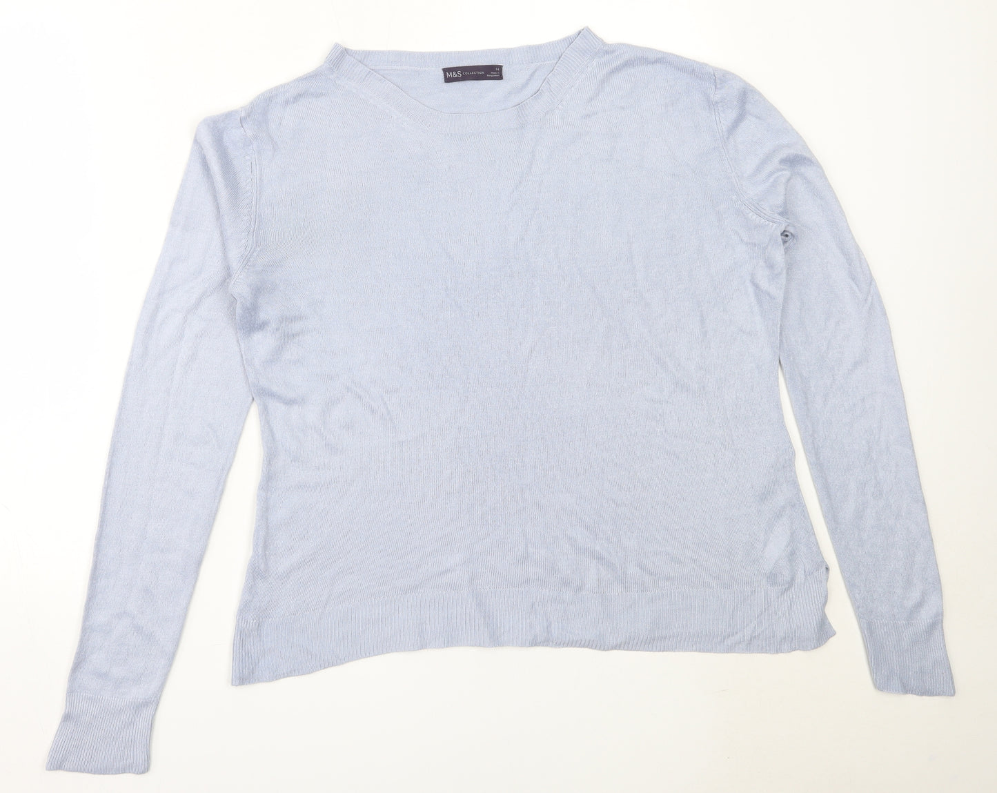 Marks and Spencer Womens Blue Round Neck  Acrylic Pullover Jumper Size 14
