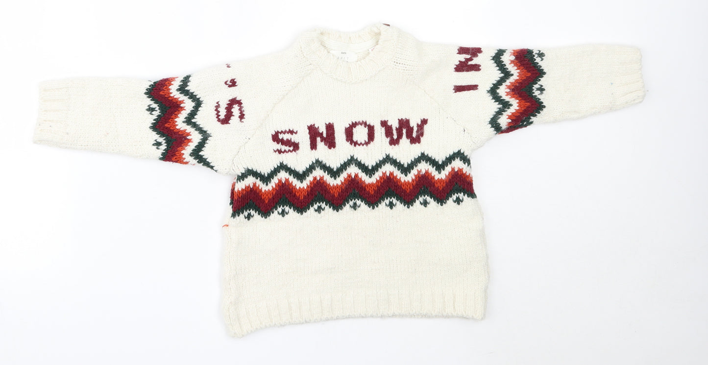 Zara Boys Ivory Round Neck  Acrylic Pullover Jumper Size 2-3 Years