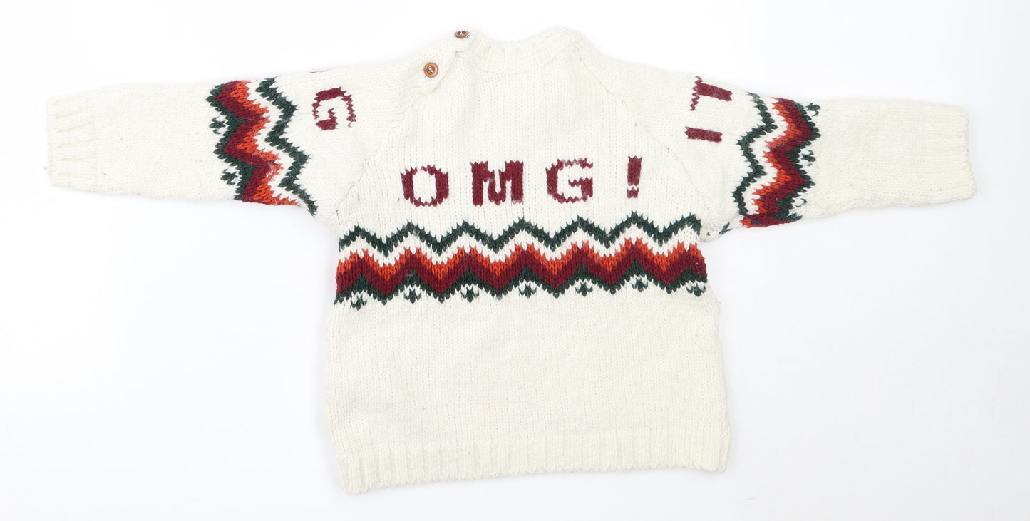 Zara Boys Ivory Round Neck  Acrylic Pullover Jumper Size 2-3 Years