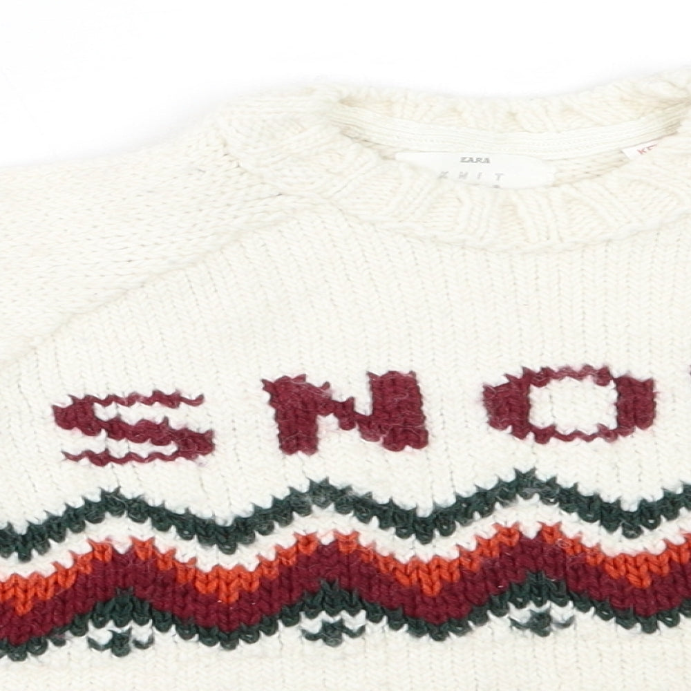 Zara Boys Ivory Round Neck  Acrylic Pullover Jumper Size 2-3 Years