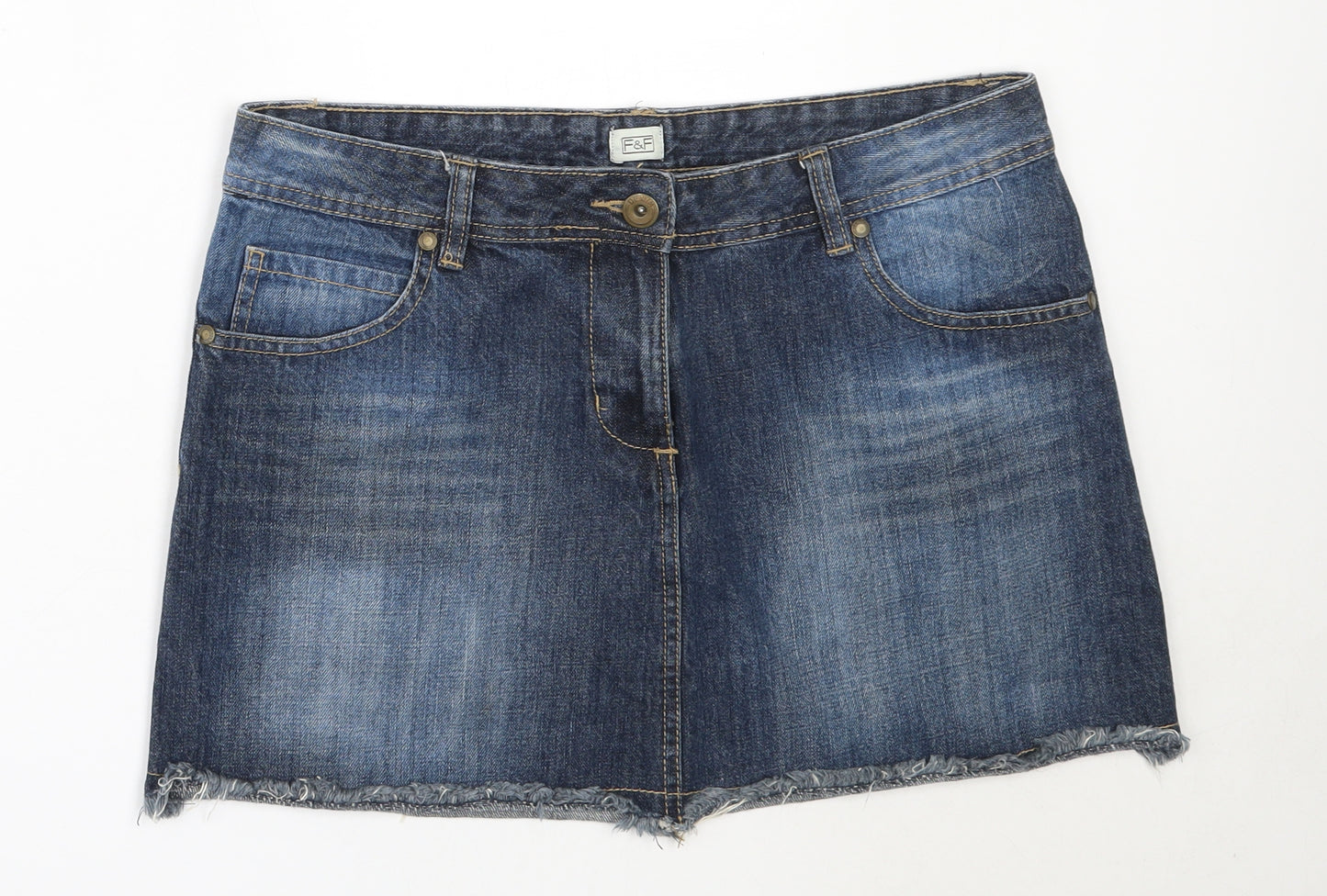 F&F Womens Blue  Cotton Mini Skirt Size 14
