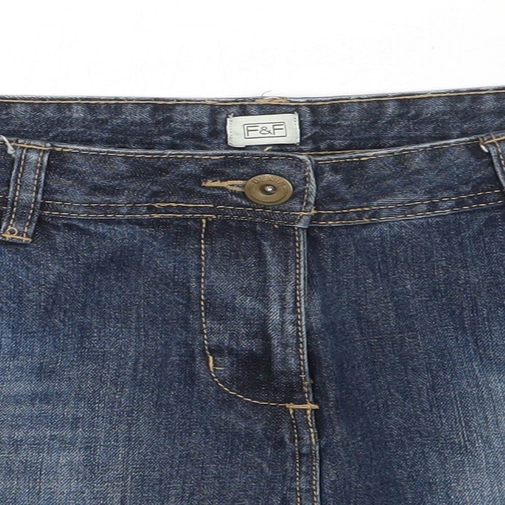 F&F Womens Blue  Cotton Mini Skirt Size 14
