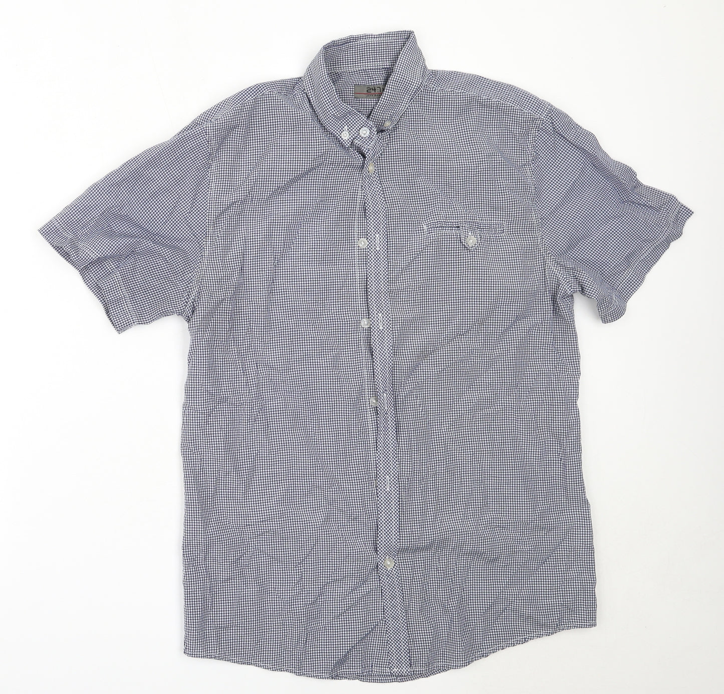 Jeff Banks Mens Blue Check Polyester  Button-Up Size M Collared