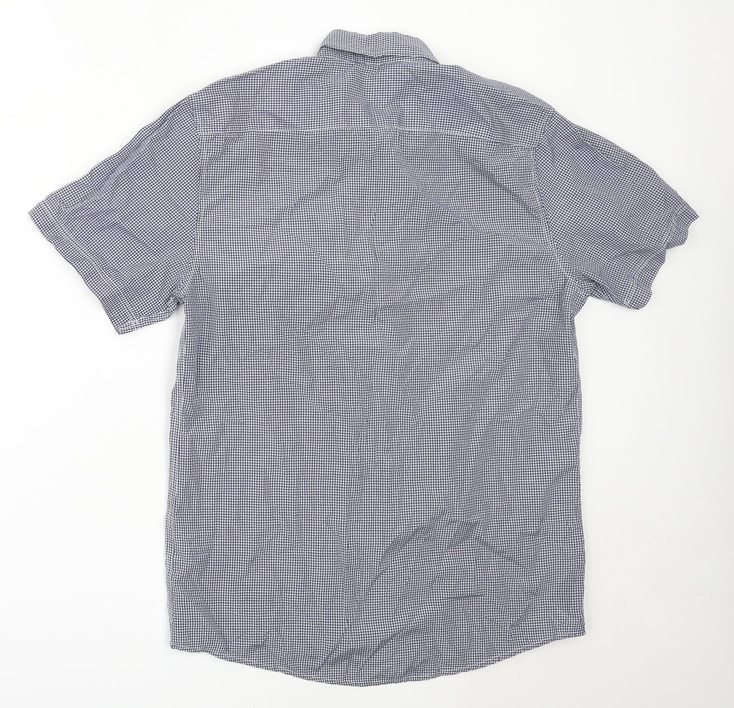 Jeff Banks Mens Blue Check Polyester  Button-Up Size M Collared