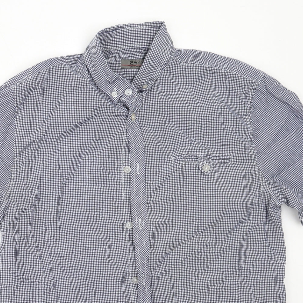 Jeff Banks Mens Blue Check Polyester  Button-Up Size M Collared