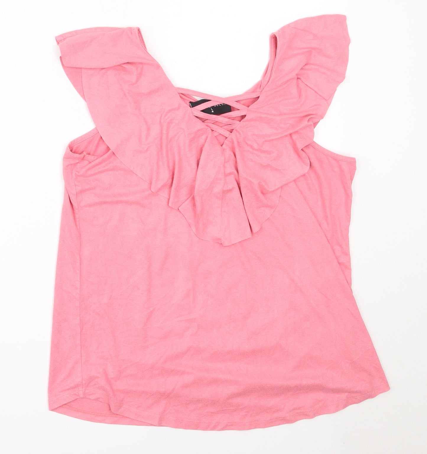 Damned Delux Womens Pink  Polyester Basic Blouse Size L V-Neck