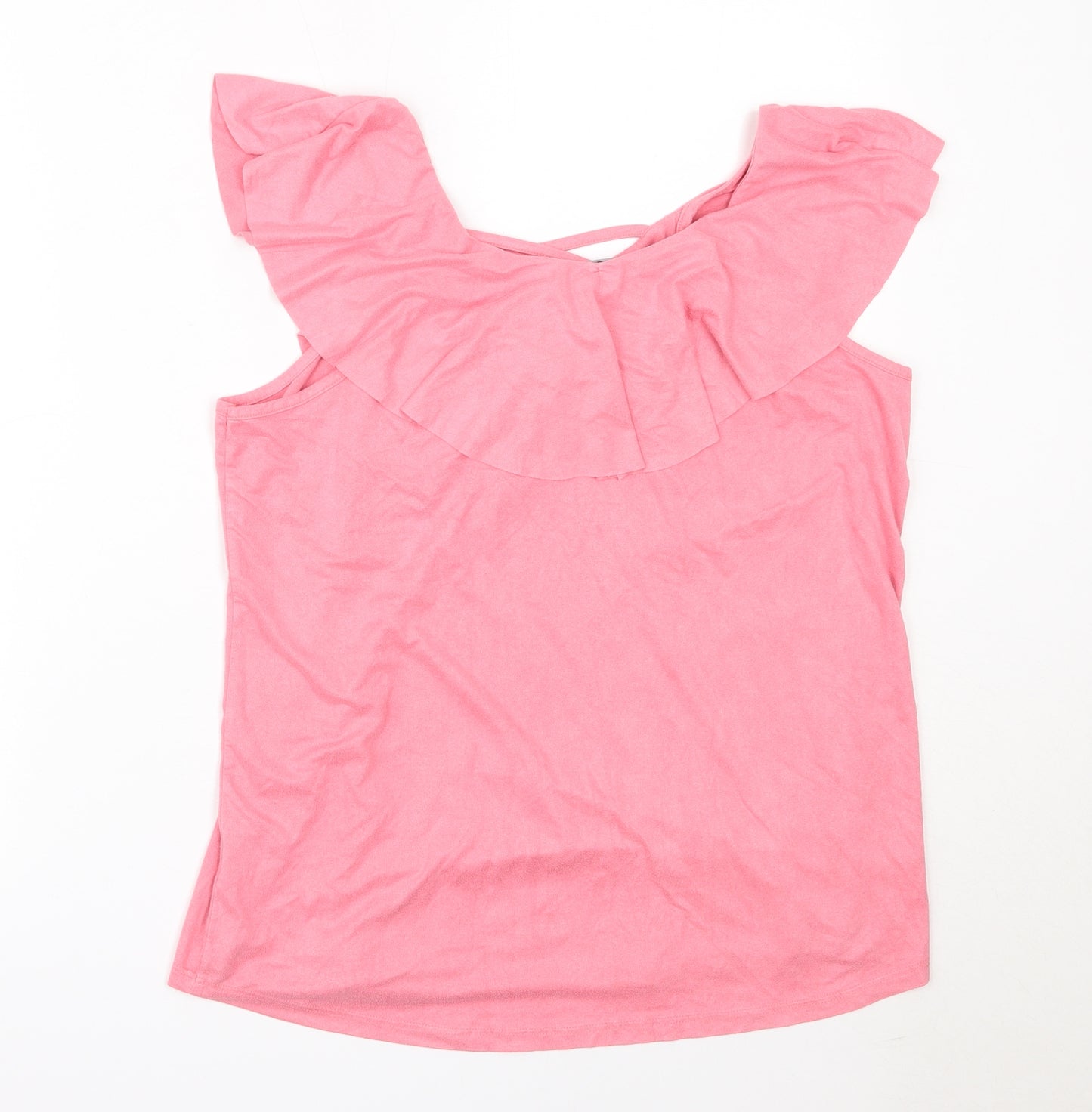 Damned Delux Womens Pink  Polyester Basic Blouse Size L V-Neck
