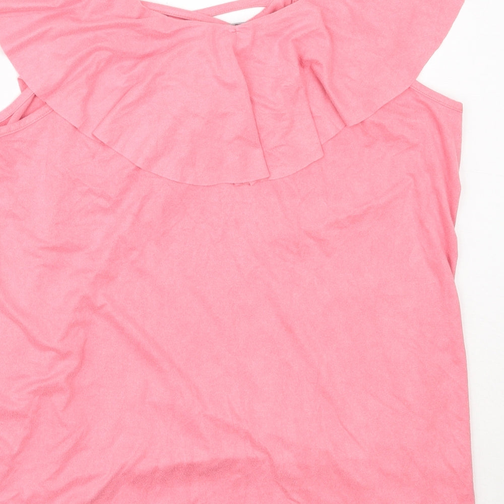 Damned Delux Womens Pink  Polyester Basic Blouse Size L V-Neck
