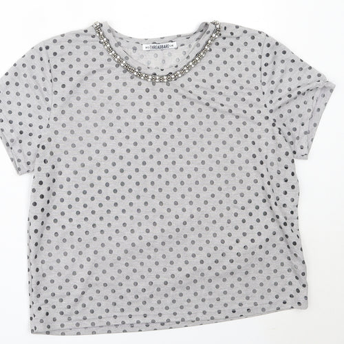 Threadbare Womens Grey Polka Dot Polyester Basic Blouse Size 12 Round Neck