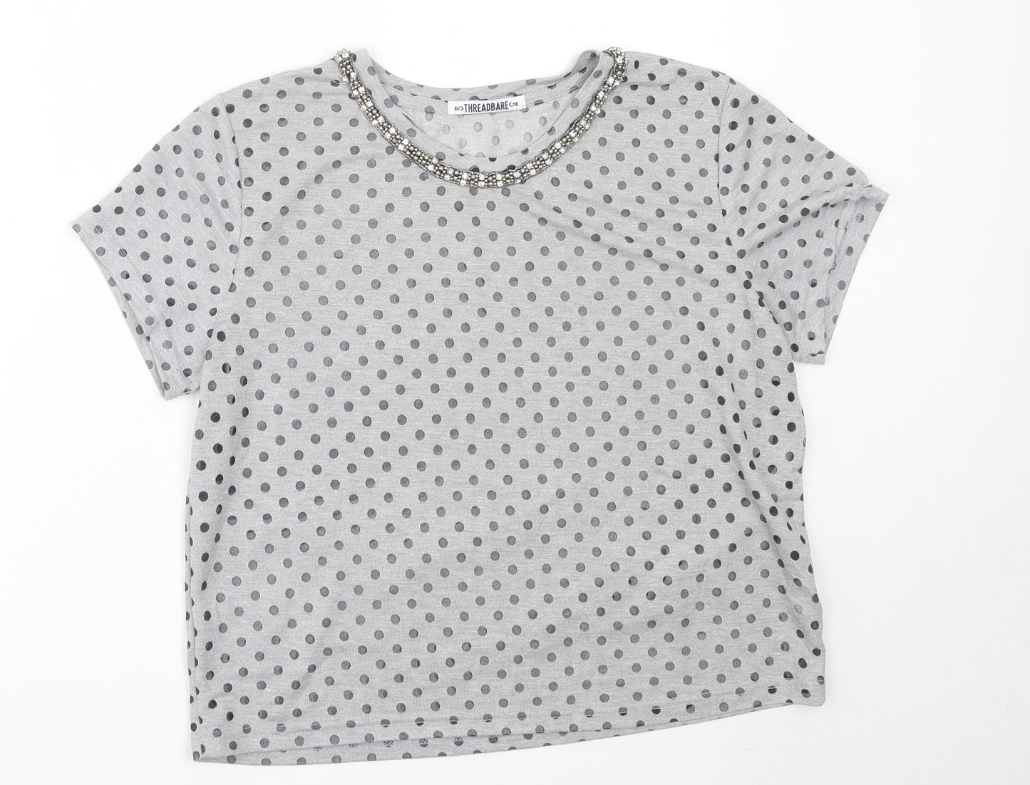 Threadbare Womens Grey Polka Dot Polyester Basic Blouse Size 12 Round Neck