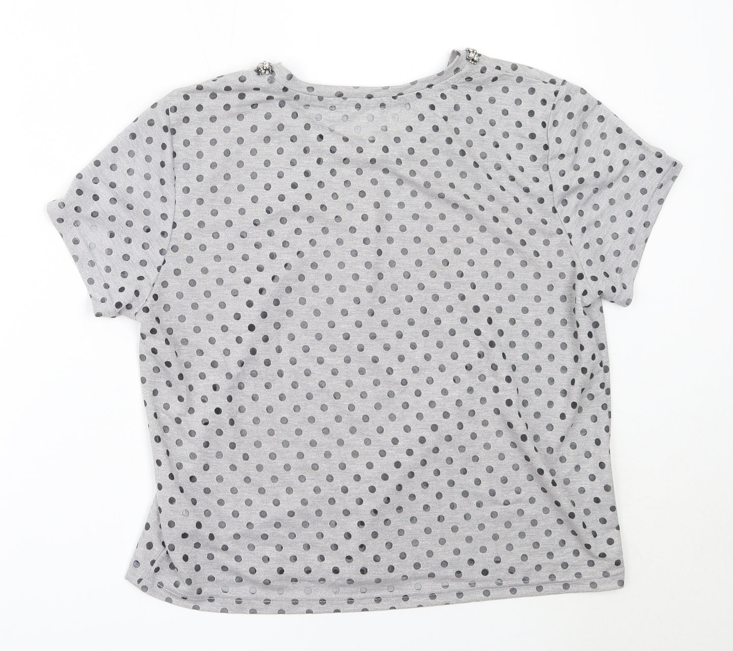 Threadbare Womens Grey Polka Dot Polyester Basic Blouse Size 12 Round Neck