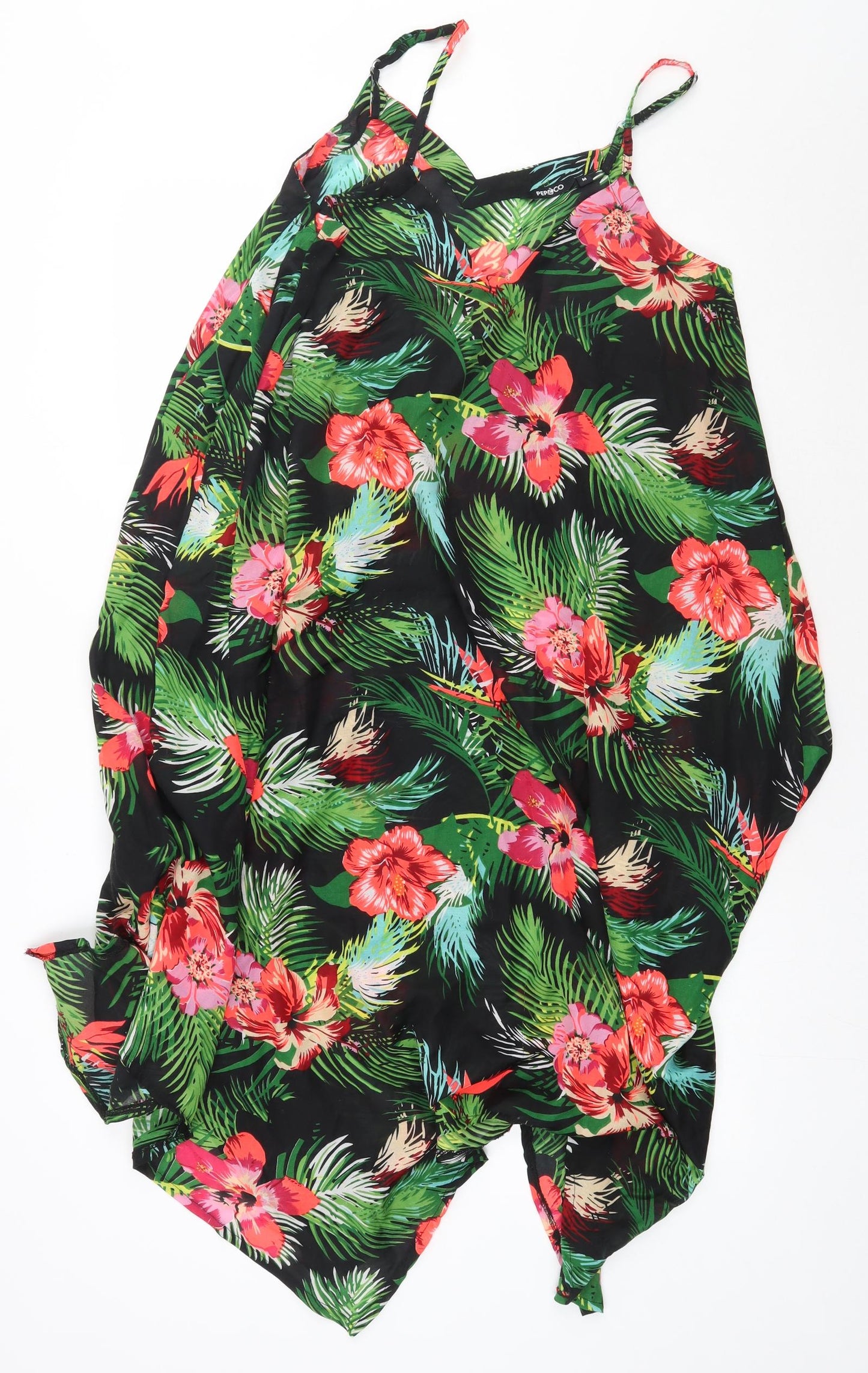 pep&co Womens Black Floral Polyester A-Line  Size M  V-Neck Pullover
