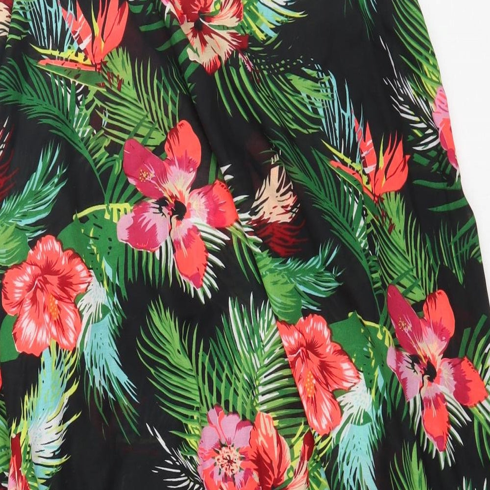 pep&co Womens Black Floral Polyester A-Line  Size M  V-Neck Pullover