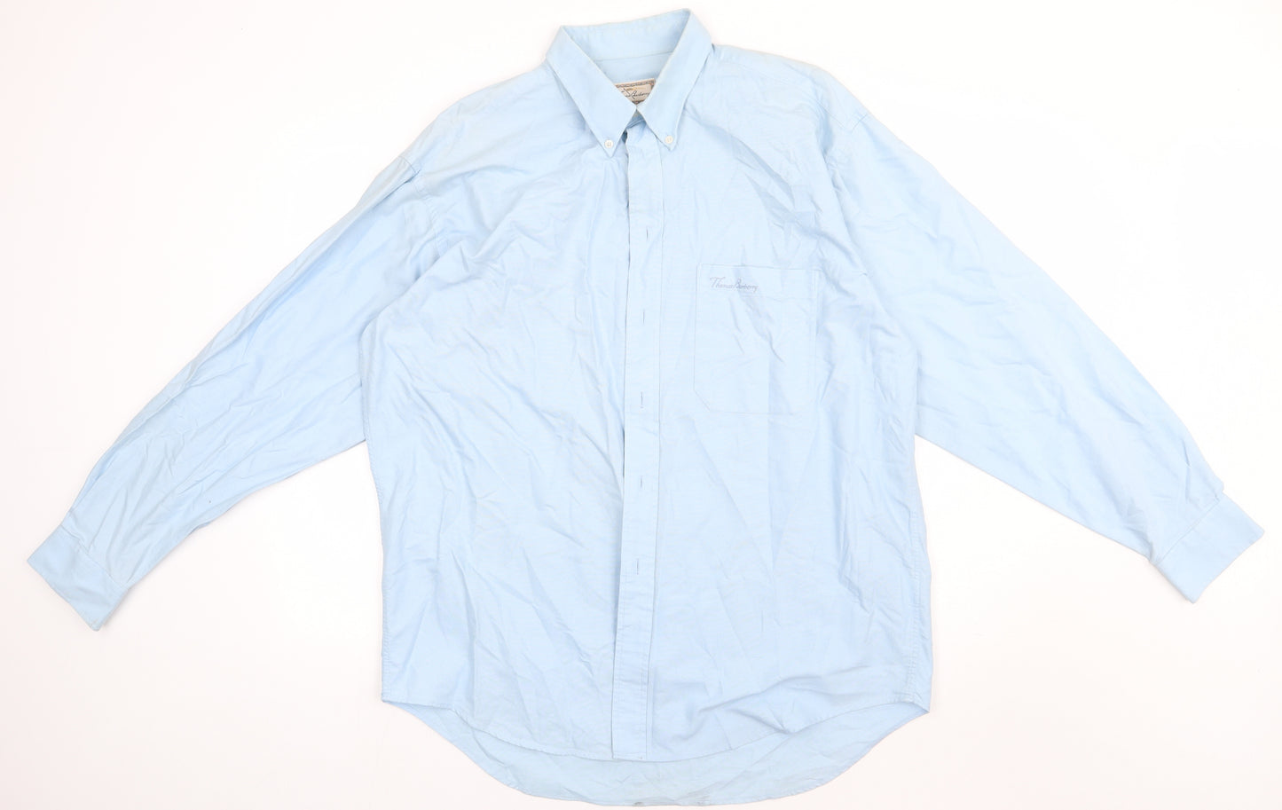 Thomas Burberry Mens Blue  Cotton  Button-Up Size XL Collared Button