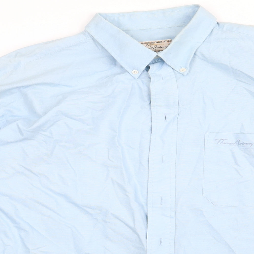 Thomas Burberry Mens Blue  Cotton  Button-Up Size XL Collared Button