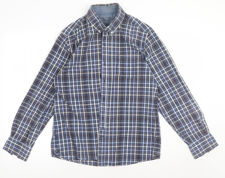 Oak valley Mens Blue Check Cotton  Button-Up Size S Collared Button