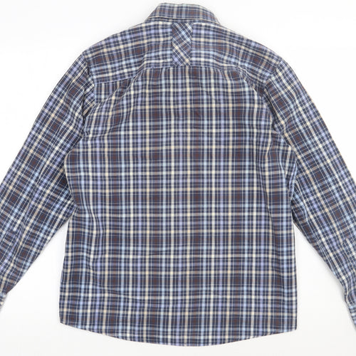 Oak valley Mens Blue Check Cotton  Button-Up Size S Collared Button