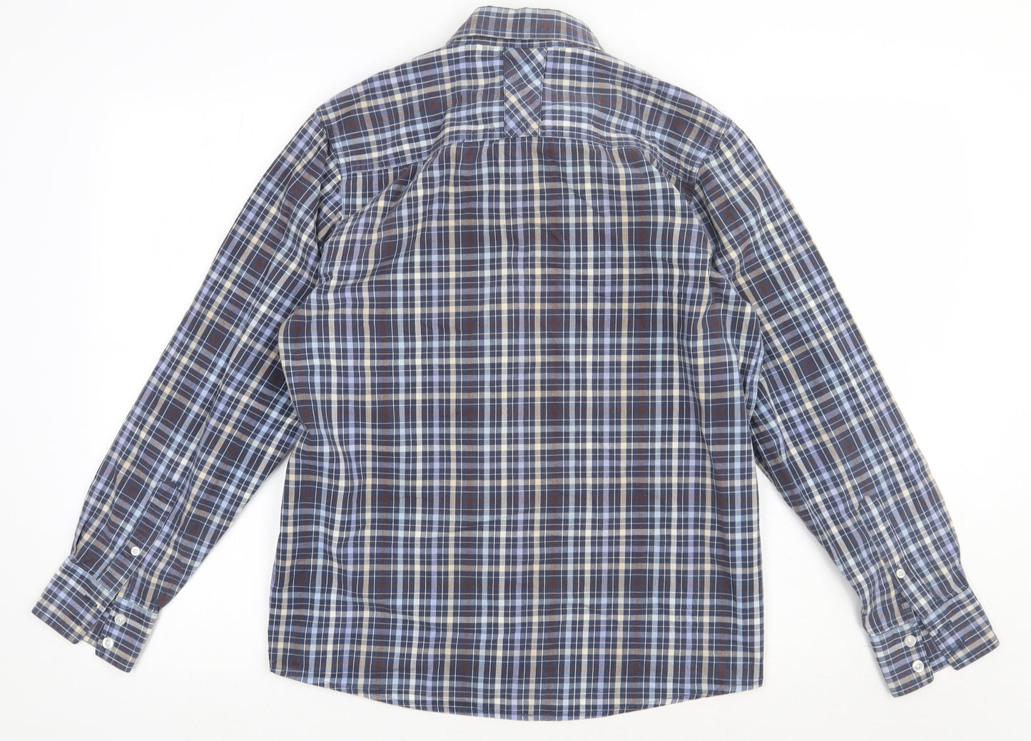 Oak valley Mens Blue Check Cotton  Button-Up Size S Collared Button