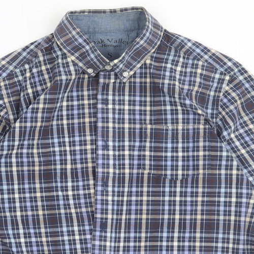 Oak valley Mens Blue Check Cotton  Button-Up Size S Collared Button