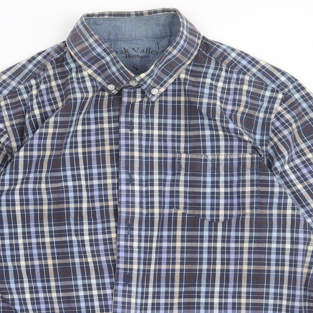 Oak valley Mens Blue Check Cotton  Button-Up Size S Collared Button