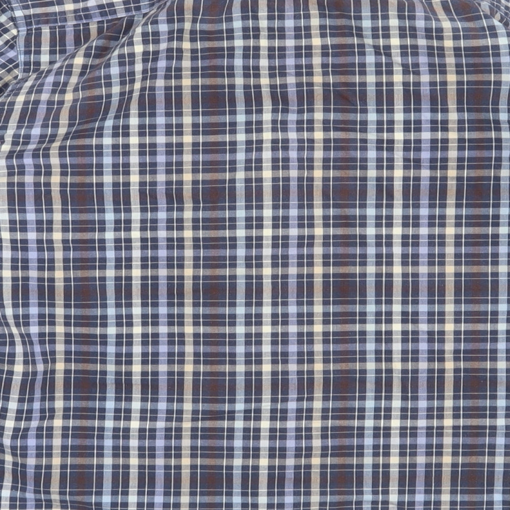 Oak valley Mens Blue Check Cotton  Button-Up Size S Collared Button