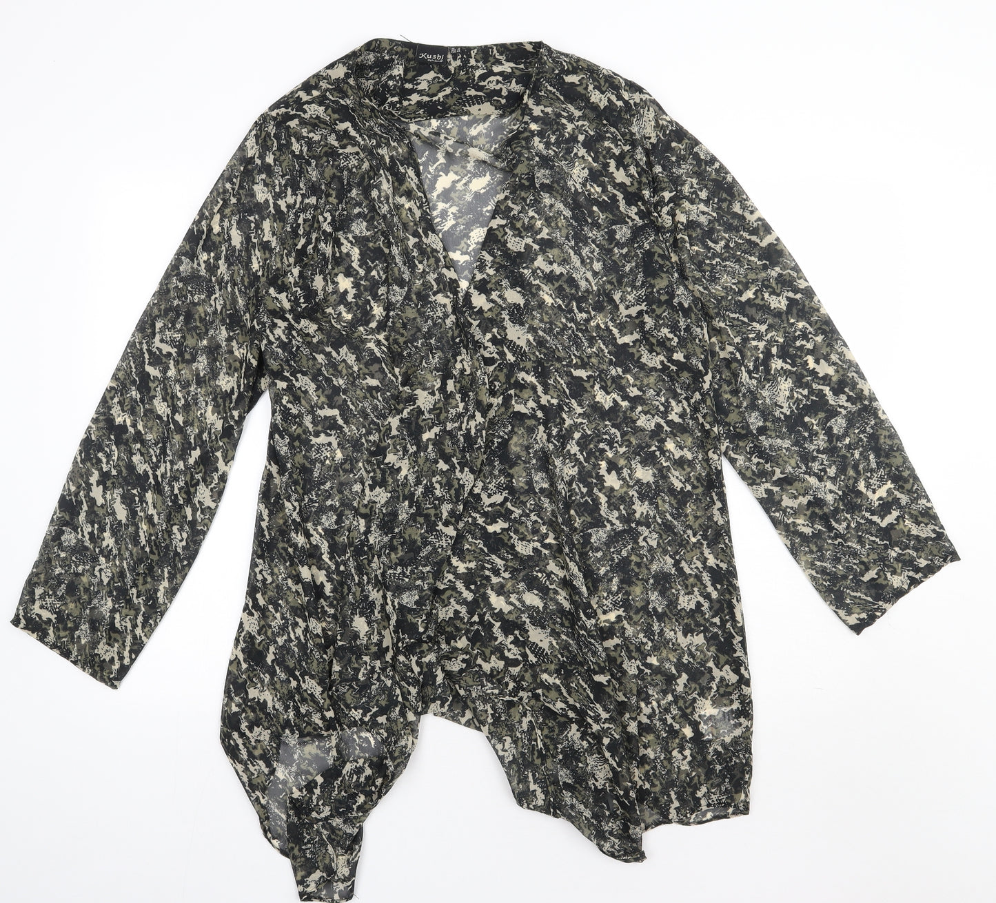 Kushi Womens Green V-Neck Animal Print Polyester Cape Jumper Size 16